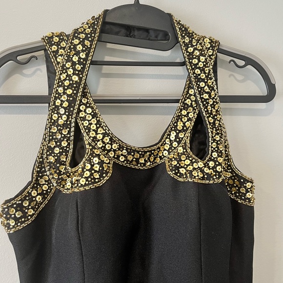 Vintage Black Full Length Gown w/ Gold Detailing - Picture 6 of 8